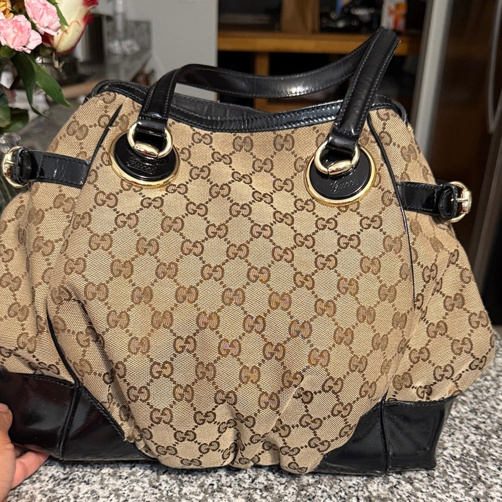 Gucci Full Moon Tote Tan and Black Monogram Shoulder Bag - Picture 10 of 10